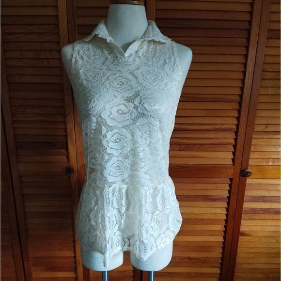 Sheer Lace Ruffled Tunic Top - Picture 1 of 6